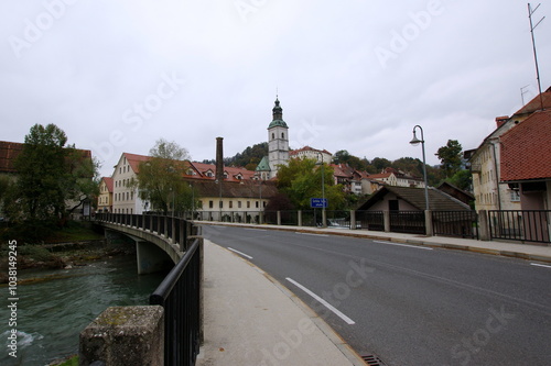 Obraz na płótnie Škofja Loka Bischoflack is a medieval town in Upper Carniola Slovenia - Sora river w salonie