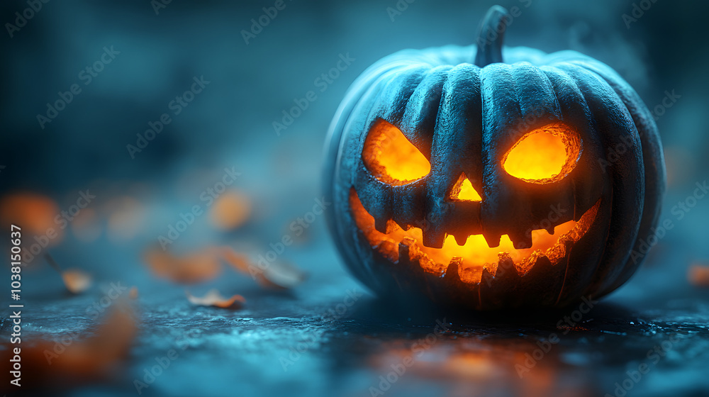 3D Render of a Jack-o’-Lantern on a Light Blue Background, Combining Playful and Spooky Elements. This Minimalistic Design Highlights the Pumpkin’s Glowing Face, Perfect for Halloween-Themed Visuals.
3D Render of a Jack-o’-Lantern on a Light Blue Background, Combining Playful and Spooky Elements. This Minimalistic Design Highlights the Pumpkin’s Glowing Face, Perfect for Halloween-Themed Visuals.