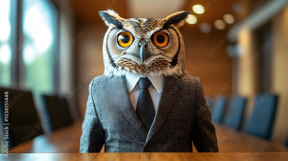 Owl Business Executive Leads Corporate Boardroom Meeting Owl Business Executive Leads Corporate Boardroom Meeting