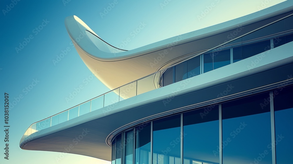 Obraz premium modern architectural masterpiece, showcasing innovative design and structural elegance. The photograph uses clean lines and a balanced composition, drawing inspiration from the architectural 
