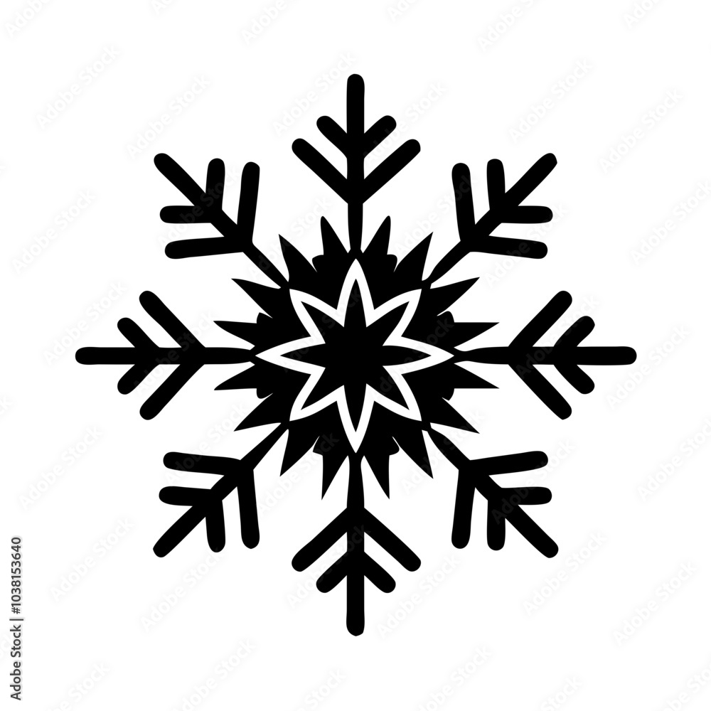 Bold black snowflake with star shape on transparent background for winter design Bold black snowflake with star shape on transparent background for winter design