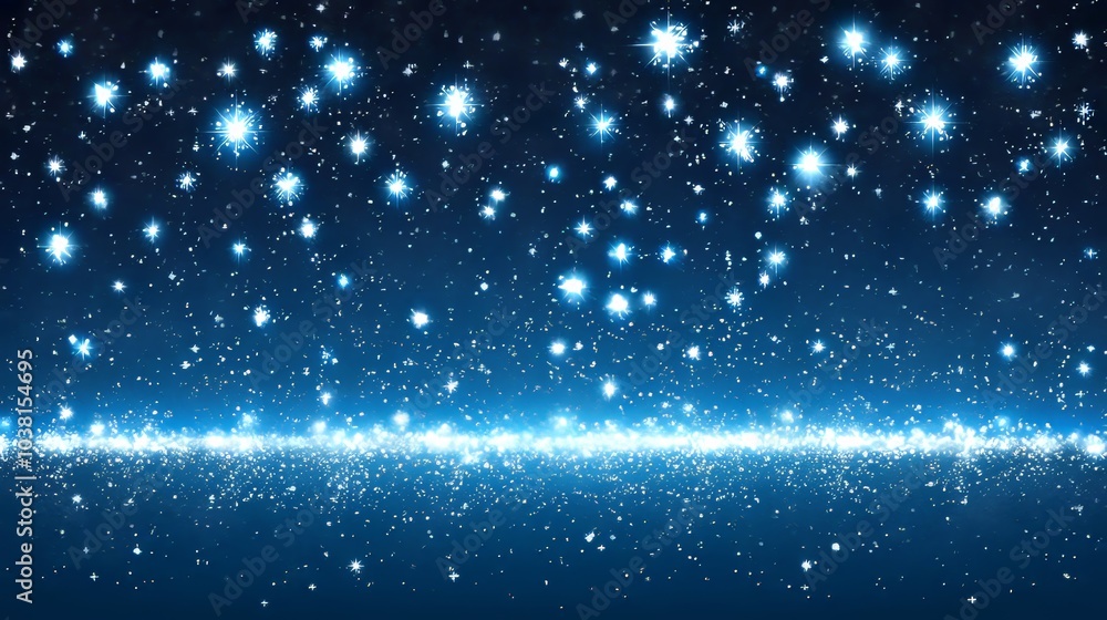 Obraz premium Blue Sparkle Background with Glowing Stars and Confetti