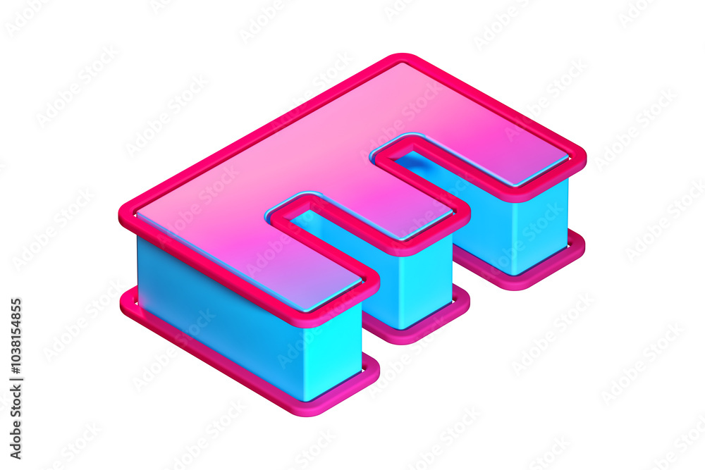 Isometric 3D letter E in blue and pink. Vivid 3D rendering display font suitable for poster, web, advertising and modern design projects. Isometric 3D letter E in blue and pink. Vivid 3D rendering display font suitable for poster, web, advertising and modern design projects.