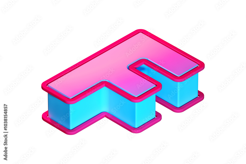 Tumbled 3D letter F with purple pink gradient and cyan blue sides. Isometric 3D rendering font suitable for poster, web, advertising and modern design projects. Tumbled 3D letter F with purple pink gradient and cyan blue sides. Isometric 3D rendering font suitable for poster, web, advertising and modern design projects.