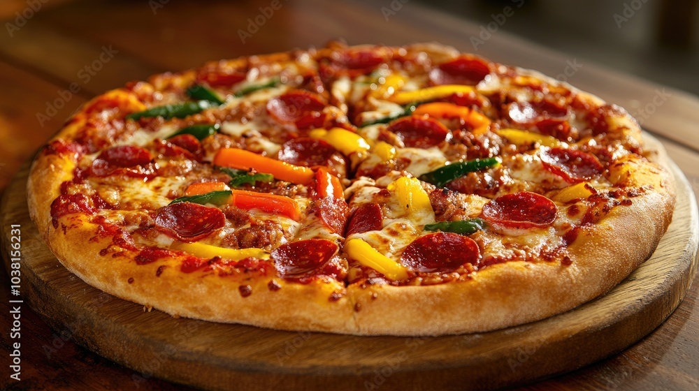 Freshly Baked Pizza with Colorful Toppings Freshly Baked Pizza with Colorful Toppings