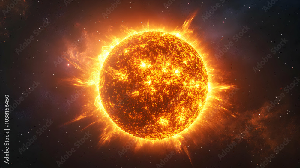 Obraz premium Glowing Sun in Space.