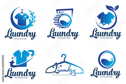 laundry shop logos design collection .  Laundry service. Vector illustration