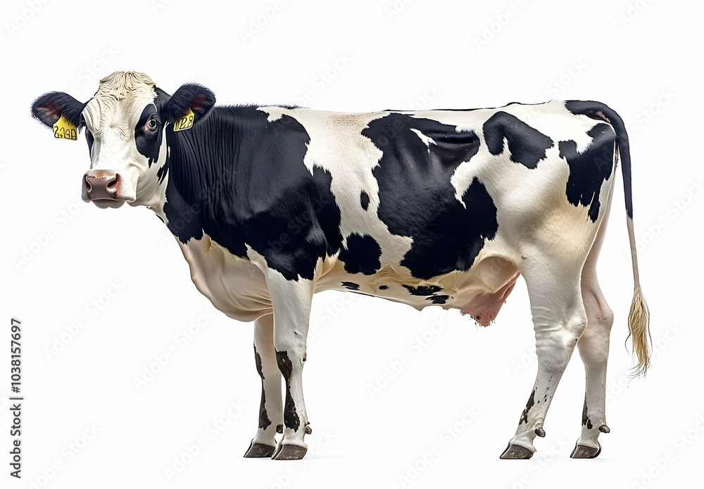 Black and White Holstein Cow Standing on White Background. Black and White Holstein Cow Standing on White Background.