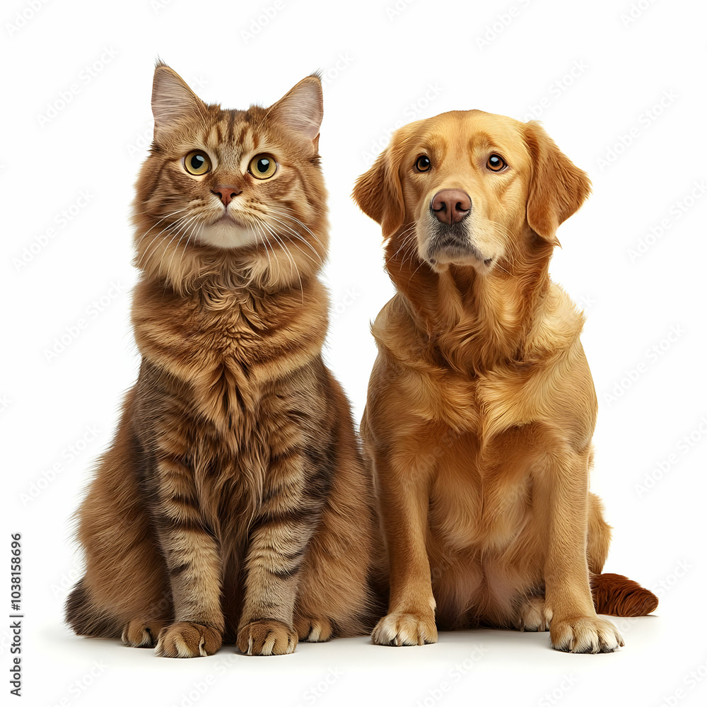 Fototapeta premium Cat and Dog Sitting Together.