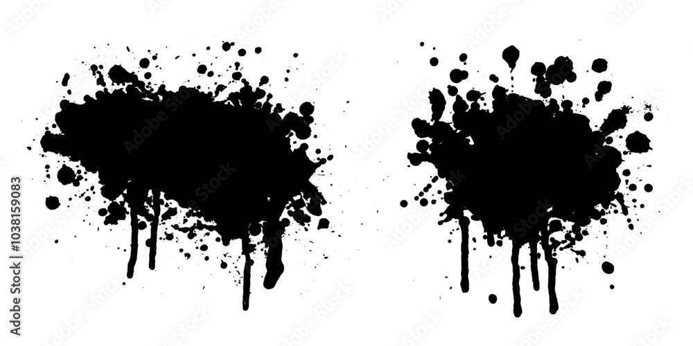 Vector black paint, ink blots, drops,splatters. Grunge textures. Rough silhouettes. Dirty overlays. Vector black paint, ink blots, drops,splatters. Grunge textures. Rough silhouettes. Dirty overlays.