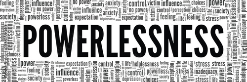 Powerlessness word cloud conceptual design isolated on white background.