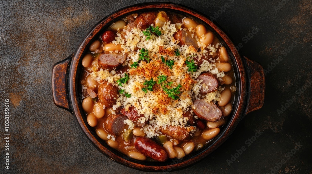 Traditional French Cassoulet in a Rustic Dish Traditional French Cassoulet in a Rustic Dish