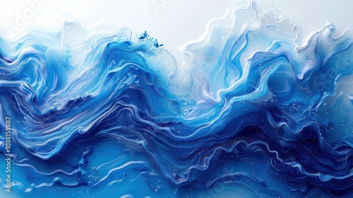 Abstract blue fluid wave texture with flowing lines and bubbles, Ai Generation