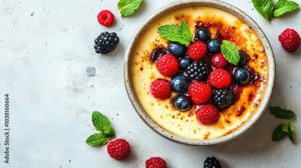 Creamy Crème Brûlée with Fresh Berries and Mint Creamy Crème Brûlée with Fresh Berries and Mint