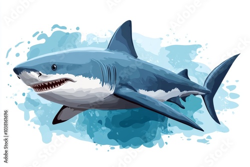 Great White Shark Watercolor Illustration