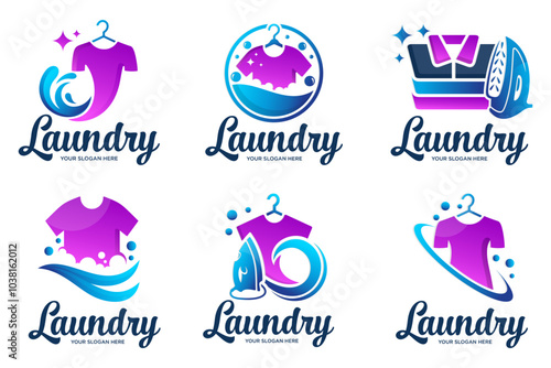 clean laundry logo design . set of logos for laundry service . Vector illustration