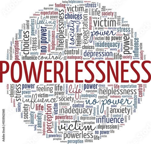 Powerlessness word cloud conceptual design isolated on white background.