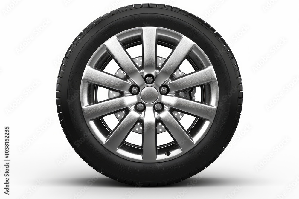 A high-quality silver alloy wheel with a sleek design. Ideal for modern vehicles, this wheel showcases elegance and strength. Perfect for car enthusiasts and automotive projects. AI A high-quality silver alloy wheel with a sleek design. Ideal for modern vehicles, this wheel showcases elegance and strength. Perfect for car enthusiasts and automotive projects. AI