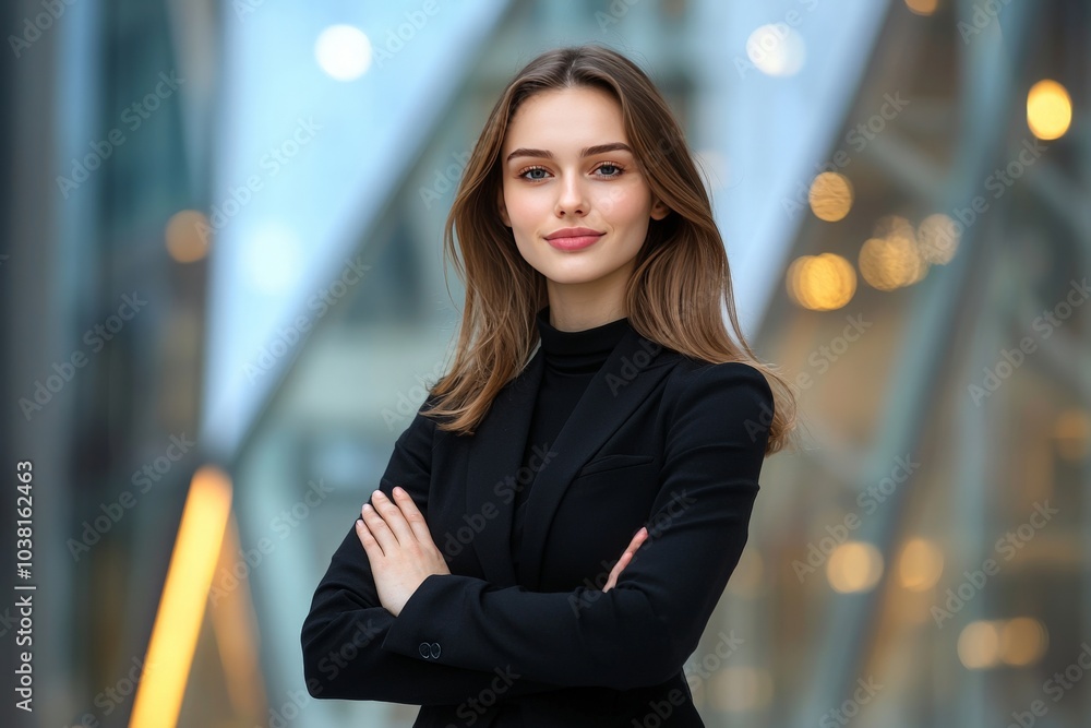 Fototapeta premium Confident Woman with Arms Crossed in Urban Setting