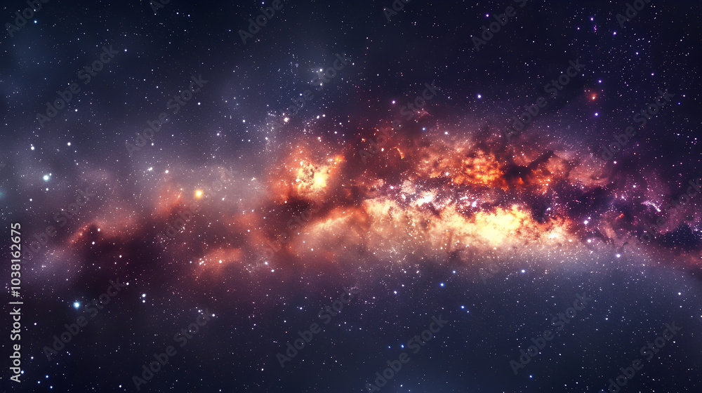 Obraz premium A breathtaking view of a starry night sky featuring vibrant nebulae and distant stars.