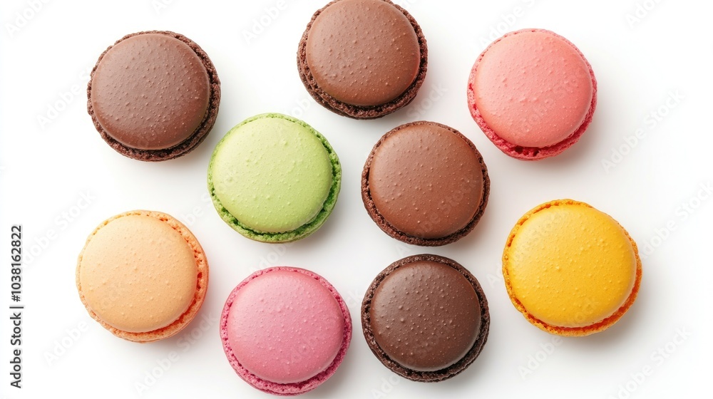 Fototapeta premium Colorful Macarons Arranged on a White Background
