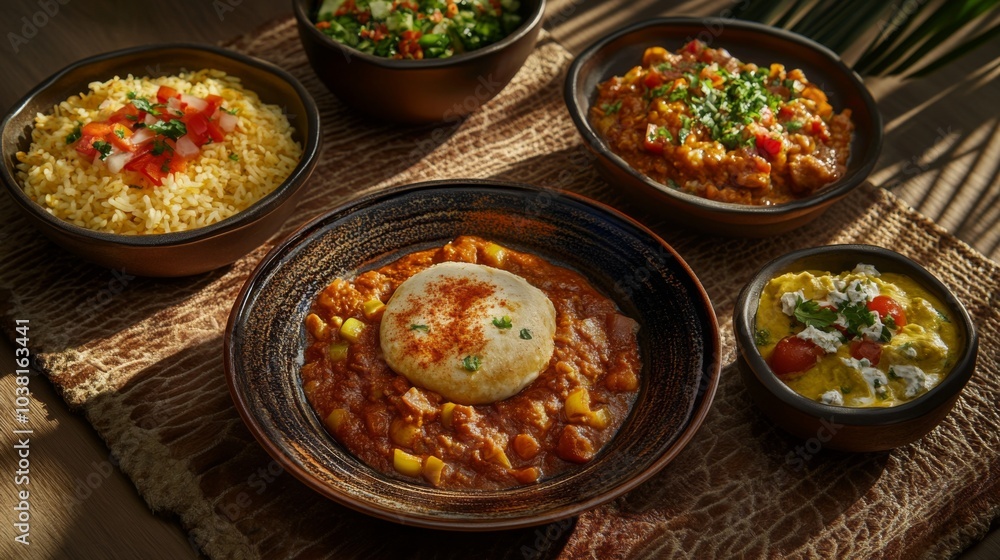 Artistic Plating of Eastern Cuisine with Soft Lighting Artistic Plating of Eastern Cuisine with Soft Lighting