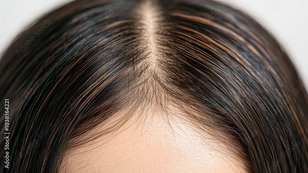 Close-Up of Scalp with Visible Hair Parting Highlighting Skin Condition and Hair Health Close-Up of Scalp with Visible Hair Parting Highlighting Skin Condition and Hair Health