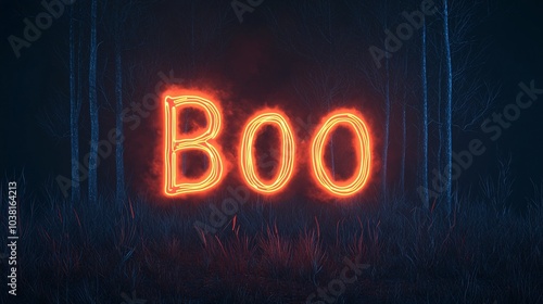 Eerie glow in the woods a spooky 'boo' light display perfect for halloween celebrations and seasonal decor