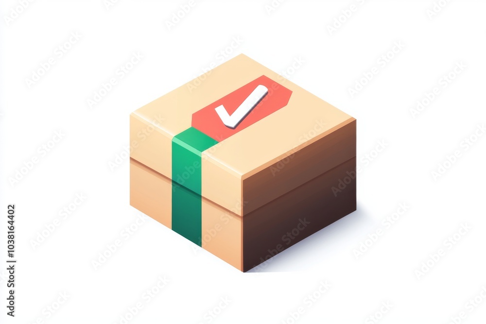 Obraz premium Isometric 3D Box with Check Mark Icon Approved Success Delivery