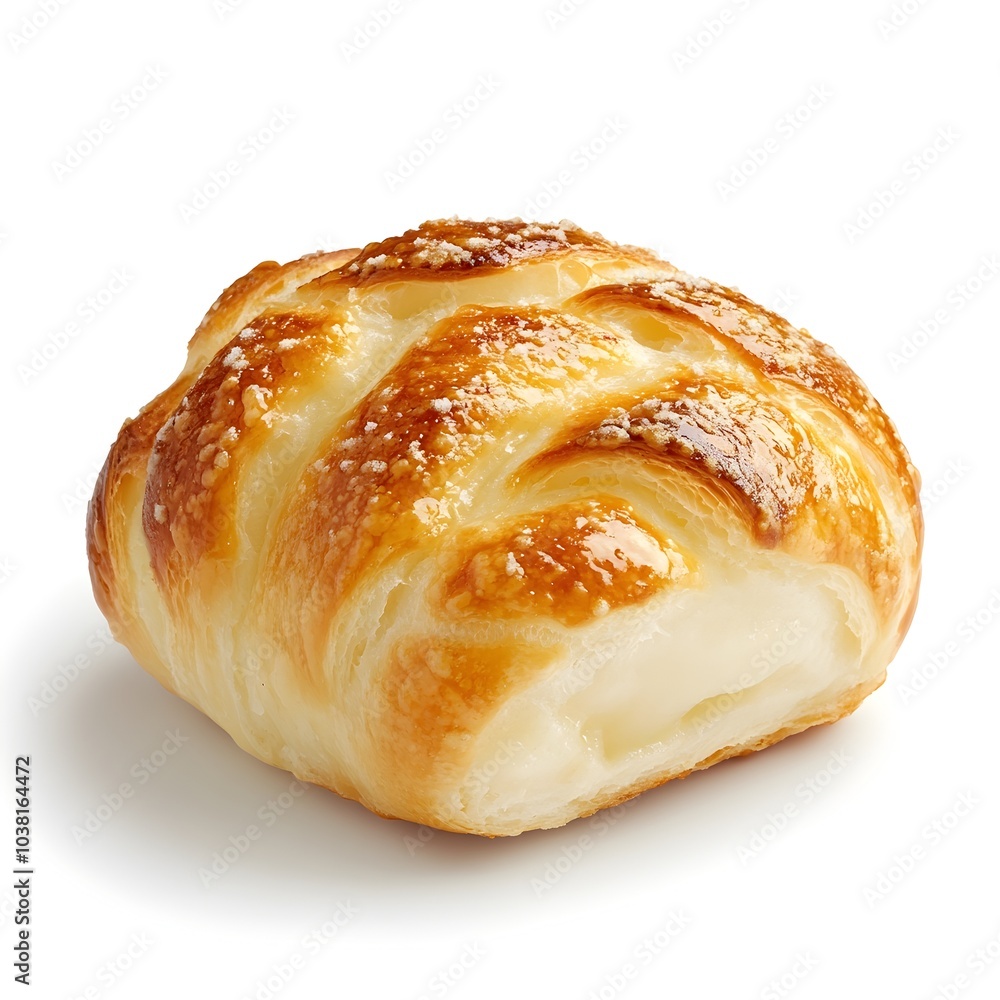 Macro Shot of a Perfect Scalloped Potato Roll on White Background Macro Shot of a Perfect Scalloped Potato Roll on White Background