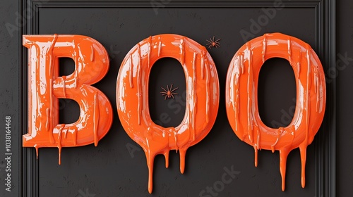 Spooktacular halloween decor vibrant orange boo letters with dripping paint for festive atmosphere photo