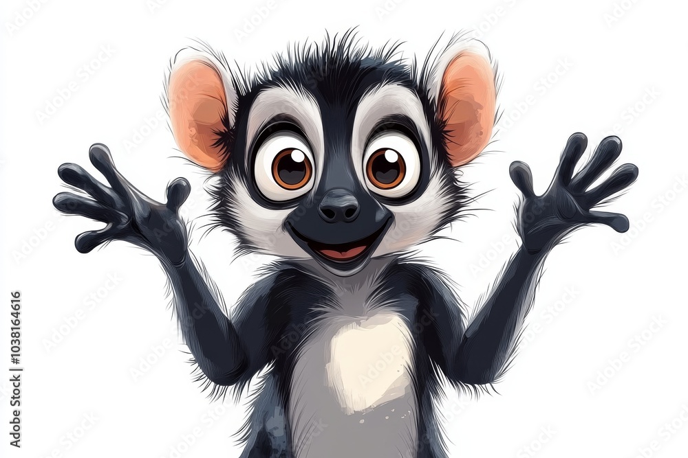 Cute Cartoon Lemur with Big Eyes and Open Arms Cute Cartoon Lemur with Big Eyes and Open Arms