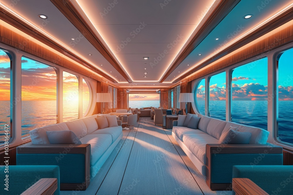 Fototapeta premium Bright and Airy Luxury Yacht Interior During Daylight