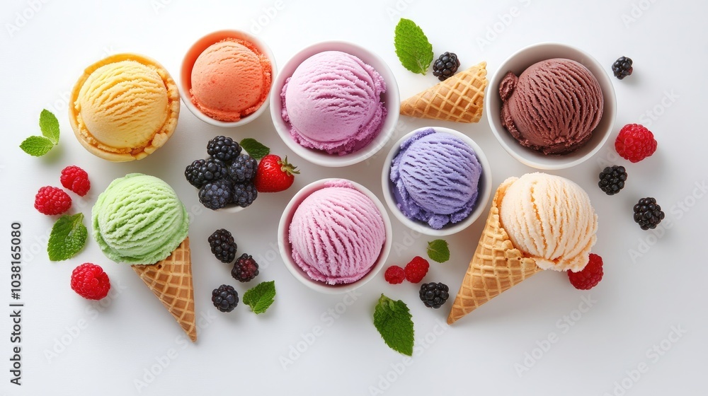 Fototapeta premium Colorful Ice Cream Arrangement from Above