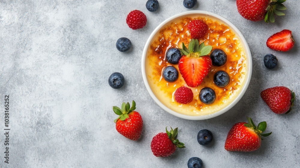 Creamy Crème Brûlée Topped with Fresh Berries Creamy Crème Brûlée Topped with Fresh Berries