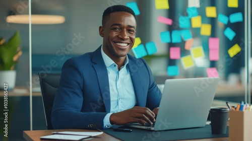 The Smiling Businessman at Desk