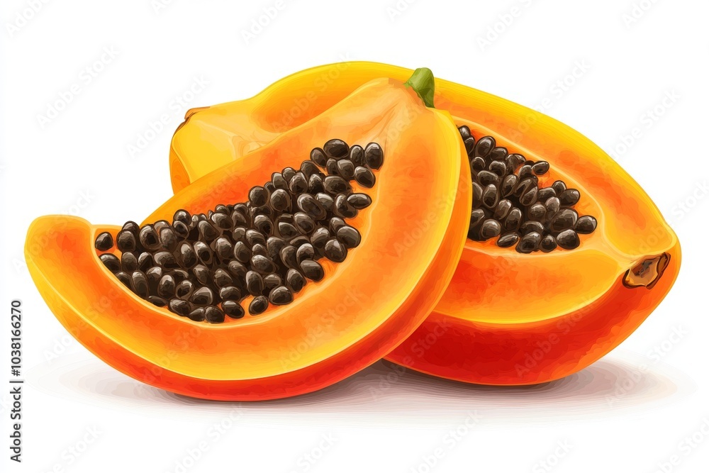 Fresh Ripe Papaya Fruit Sliced Open Isolated On White Background Fresh Ripe Papaya Fruit Sliced Open Isolated On White Background