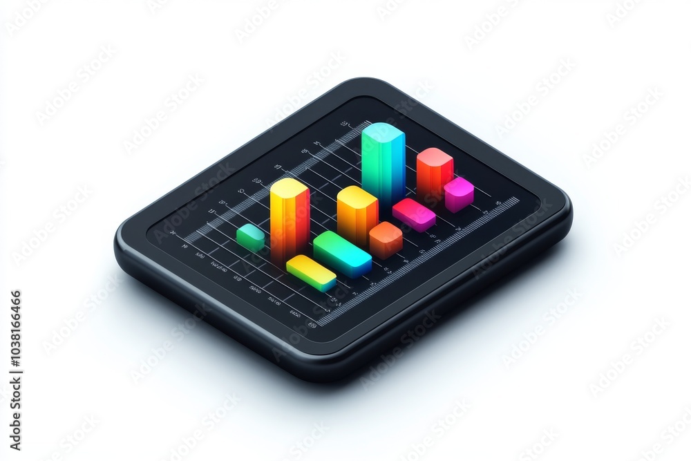 3D Isometric Bar Chart Graph On Smartphone Screen