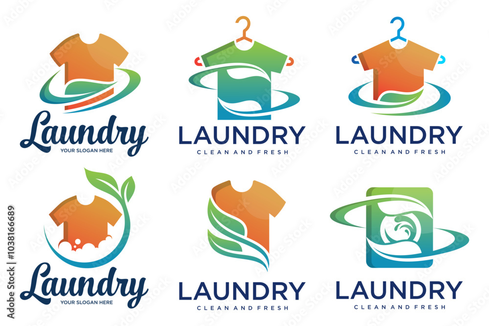 clean laundry logo design . set of logos for laundry service . Vector illustration clean laundry logo design . set of logos for laundry service . Vector illustration