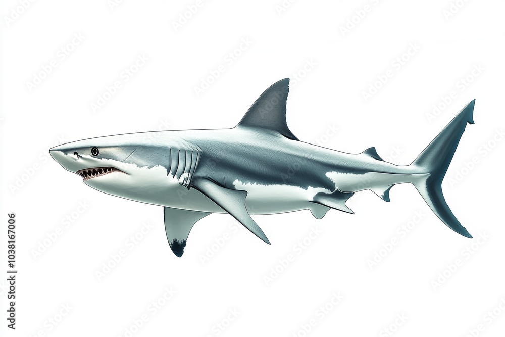 Naklejka premium Great White Shark Illustration Predator Ocean Marine Life Underwater Wildlife Nature
