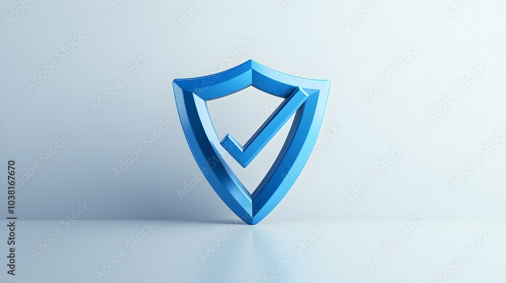 cartoon 3d Icon safety shield check mark perspective . Blue symbol security safety icon. Checkmark in minimalistic style. 3d vector illustration. white background
