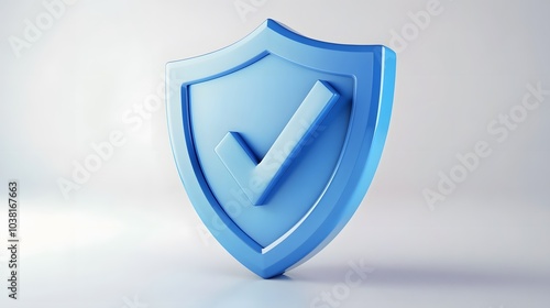 cartoon 3d Icon safety shield check mark perspective . Blue symbol security safety icon. Checkmark in minimalistic style. 3d vector illustration. white background