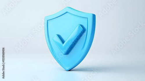 cartoon 3d Icon safety shield check mark perspective . Blue symbol security safety icon. Checkmark in minimalistic style. 3d vector illustration. white background