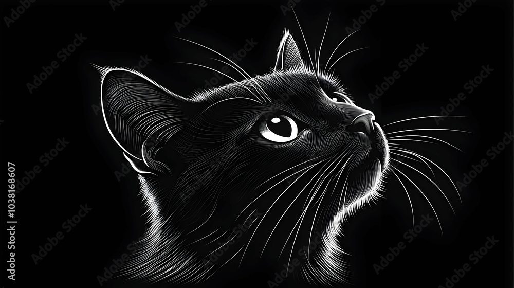 Black Cat Portrait in Line Art Style. Black Cat Portrait in Line Art Style.