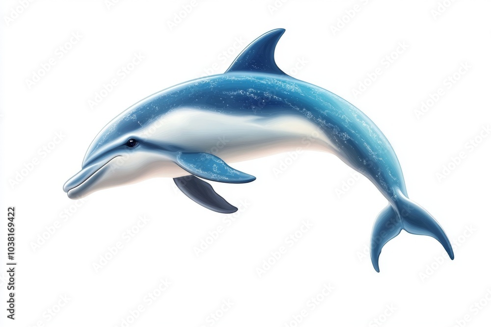 Blue Dolphin Jumping Out of Water Isolated on White Background Blue Dolphin Jumping Out of Water Isolated on White Background
