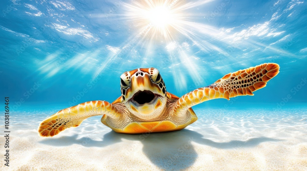 Obraz premium A turtle is swimming in the ocean