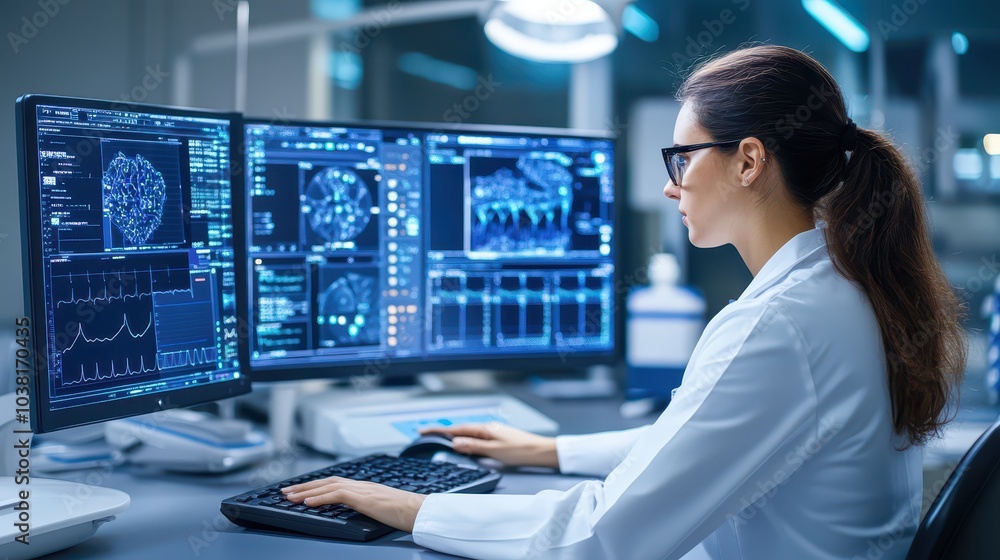 Female Medical Coder Efficiently Inputting Patient Data in a Modern Healthcare Facility's Computer System Female Medical Coder Efficiently Inputting Patient Data in a Modern Healthcare Facility's Computer System
