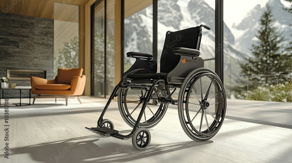 A modern wheelchair in a stylish home office, symbolizing inclusivity in professional environments and the importance of accessibility. --chaos A modern wheelchair in a stylish home office, symbolizing inclusivity in professional environments and the importance of accessibility. --chaos