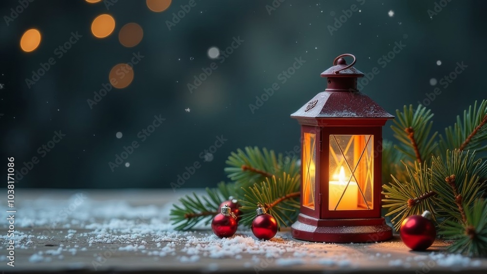 Merry Christmas! Lantern with candles and Christmas tree on a wooden background. Space for text and advertising Merry Christmas! Lantern with candles and Christmas tree on a wooden background. Space for text and advertising