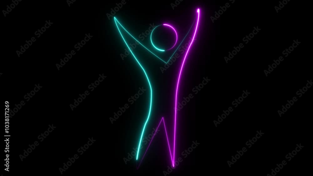 Neon glowing icon animation in black background, man and person Neon glowing icon animation in black background, man and person